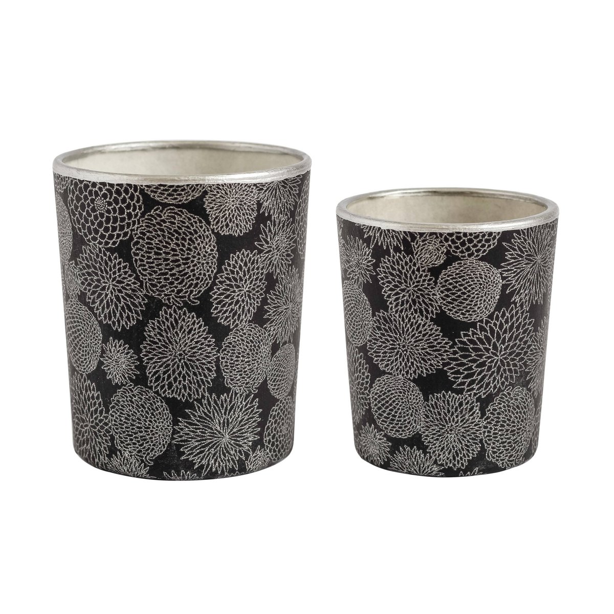 Photophore moyen en verre et papier Chiyogami | Chrysanthème / Argent | Fabriqué à la main