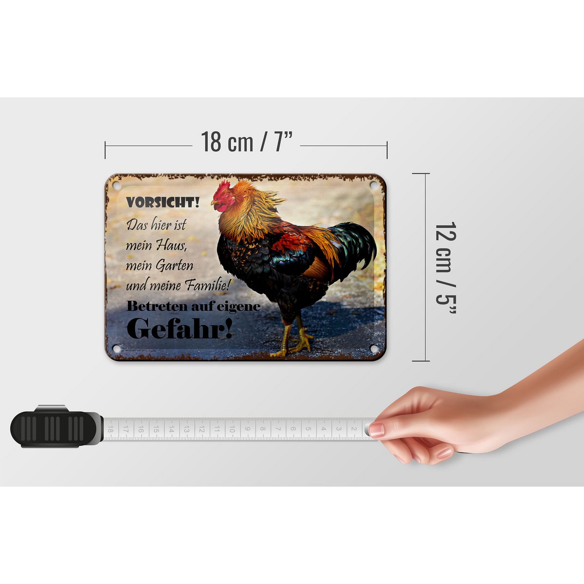Tin sign note 18x12cm chicken beware of my house decoration