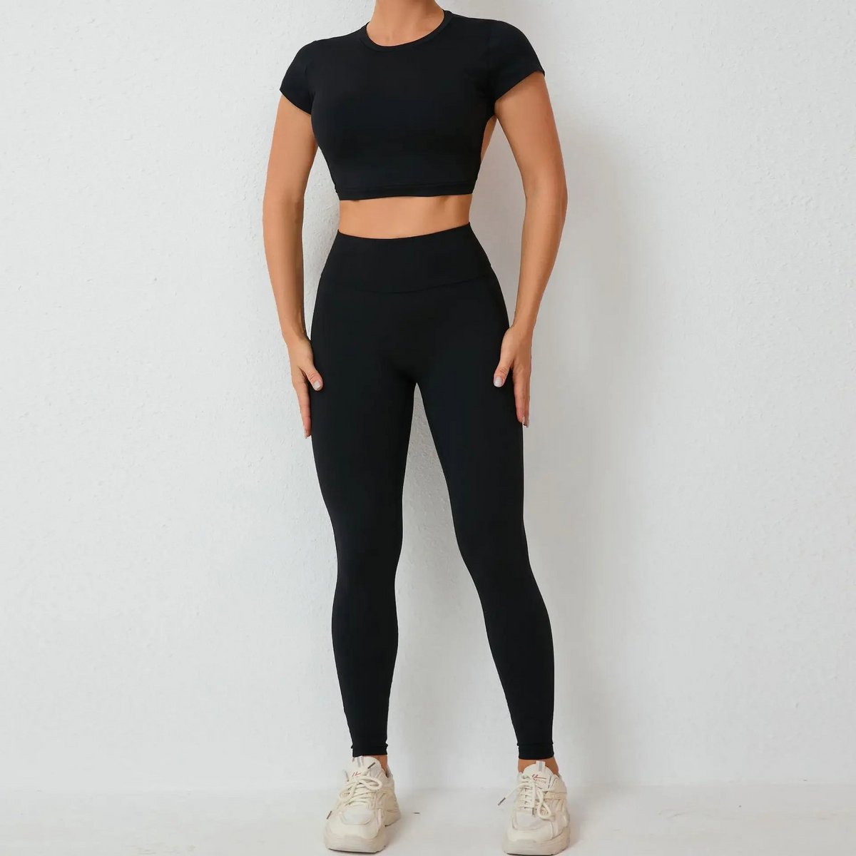 Cross Backless Sporty Set Women 2 Piece Sportswear Short Sleeve Training Suit for Fitness Yoga Wear Female Gym Workout Clothes