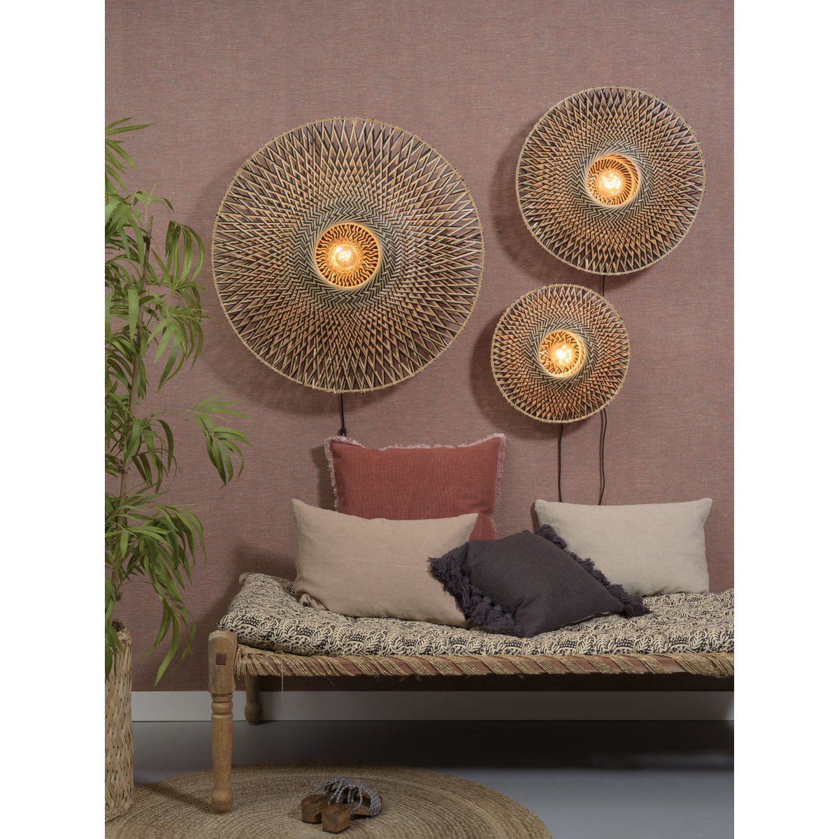Wandlamp Bali 87cm zw./nat., L