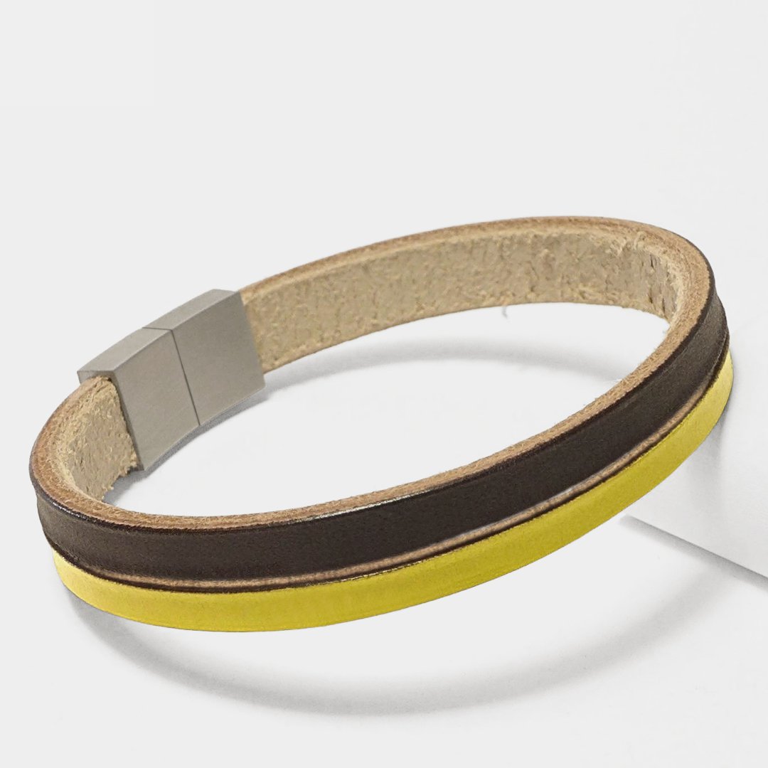 Leather Star Raw CK35 - two -colored leather men's bracelet in yellow and brown