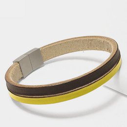 Leather Star Raw CK35 - two -colored leather men's bracelet in yellow and brown