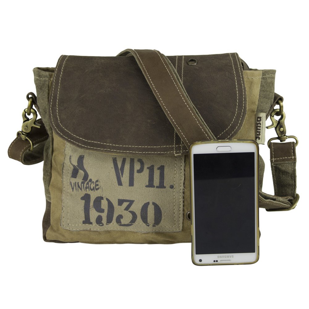 Sunsa damestas. Schoudertas in koeriervorm. Schoudertas in vintagestijl. Canvas handtas. Grote crossbodytas voor dames.