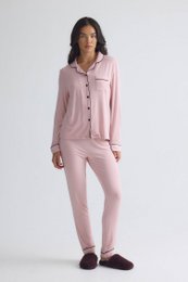 Langes Bambus-Pyjama-Set in Rosa