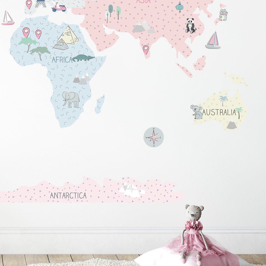 Muursticker | Wereldkaart roze