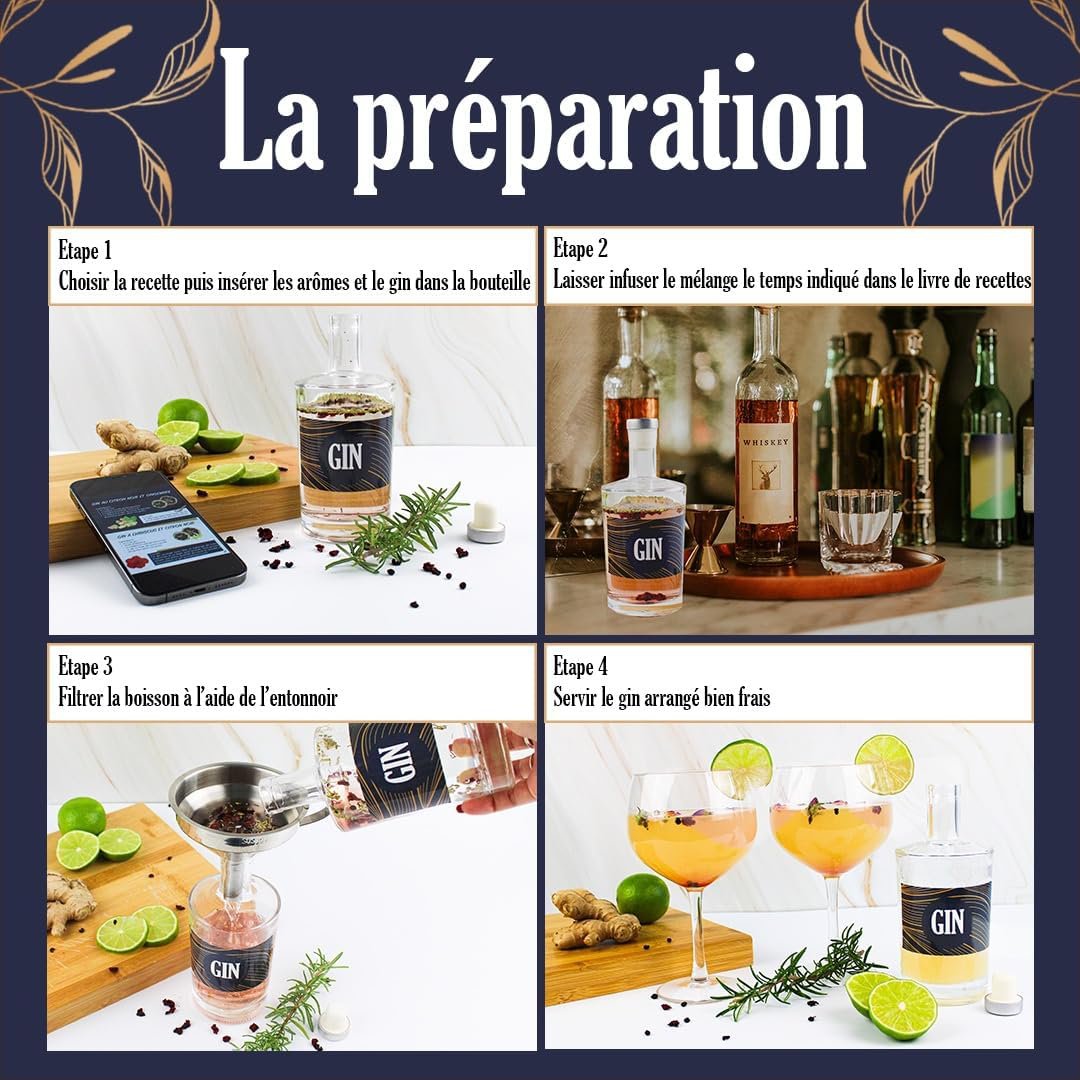 LOUISE & GASTON® Homemade Gin Kit - Box of Spices and Personalized Creation Accessories, Ideal Unique Gift for Christmas, Birthday or Valentine's Day, Incomparable DIY Tasting Experience