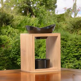 Quemador de perfume serie Naturea - Kalos - Portavelas de cera perfumada - Objeto decorativo de aromaterapia - Bambú y cerámica - Idea de regalo