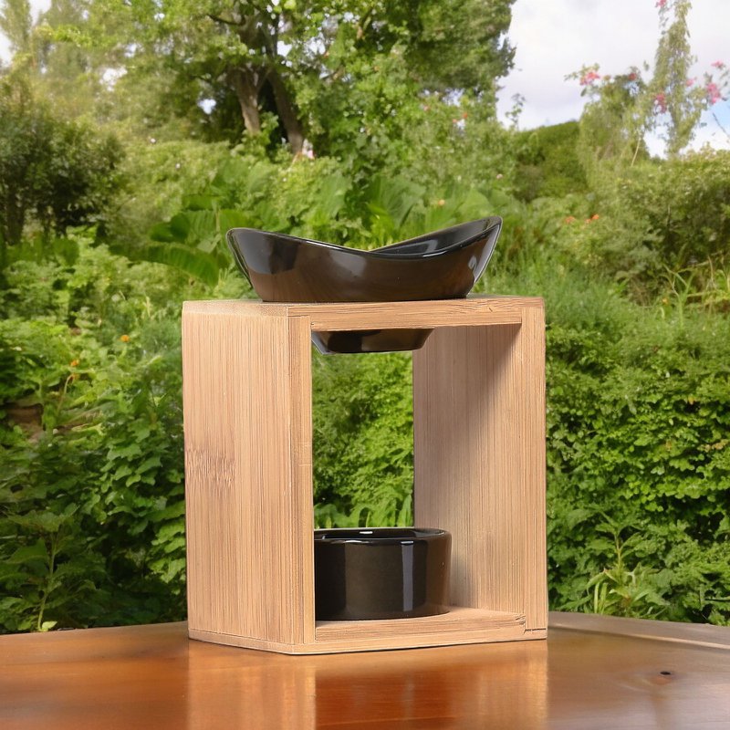 Quemador de perfume serie Naturea - Kalos - Portavelas de cera perfumada - Objeto decorativo de aromaterapia - Bambú y cerámica - Idea de regalo