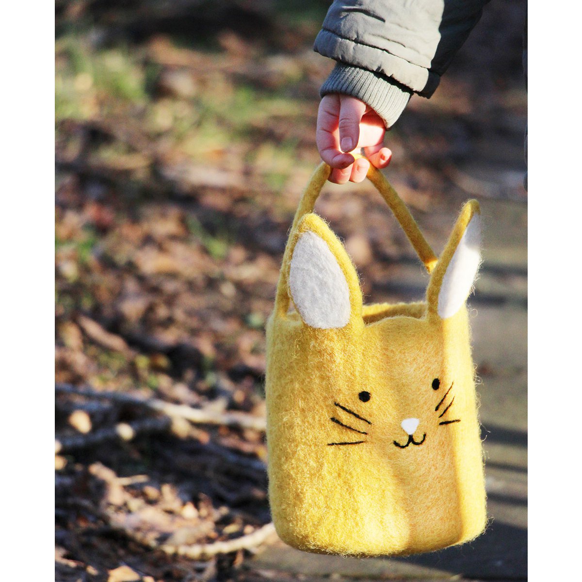 Ostereier-K rbchen Hase GELB, 100% Filz Naturprodukt mit Henkel & Puschel, Fair Trade Handarbeit aus Nepal! Ostern Eiersuche Kinderkorb, S