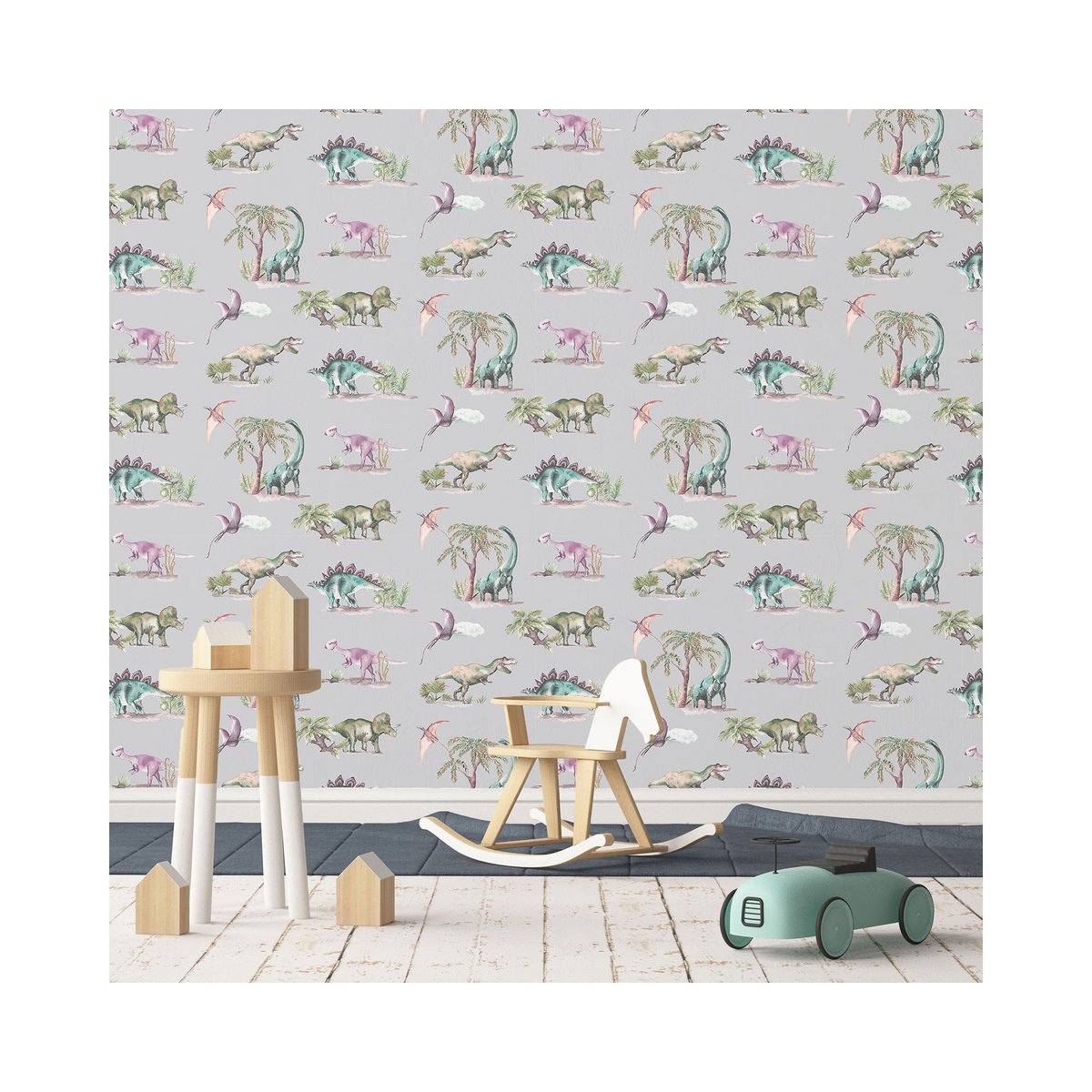 Papel Pintado Infantil Dinosaurios - Color Gris