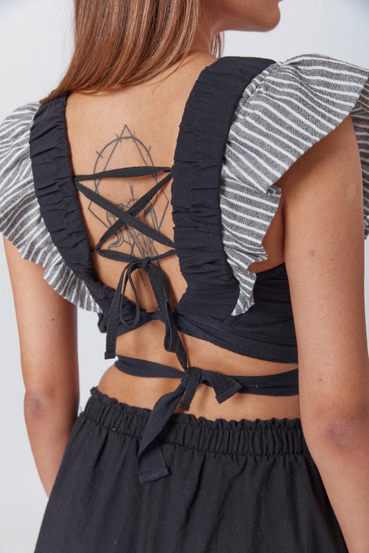 Boho con rubor negro de lino negro