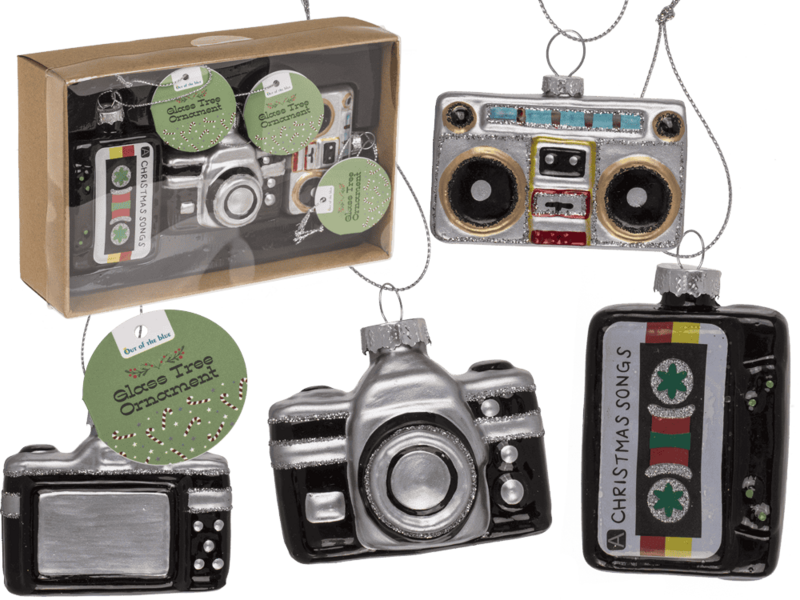 Glass tree decorations, Retro, set of 3, Cassette