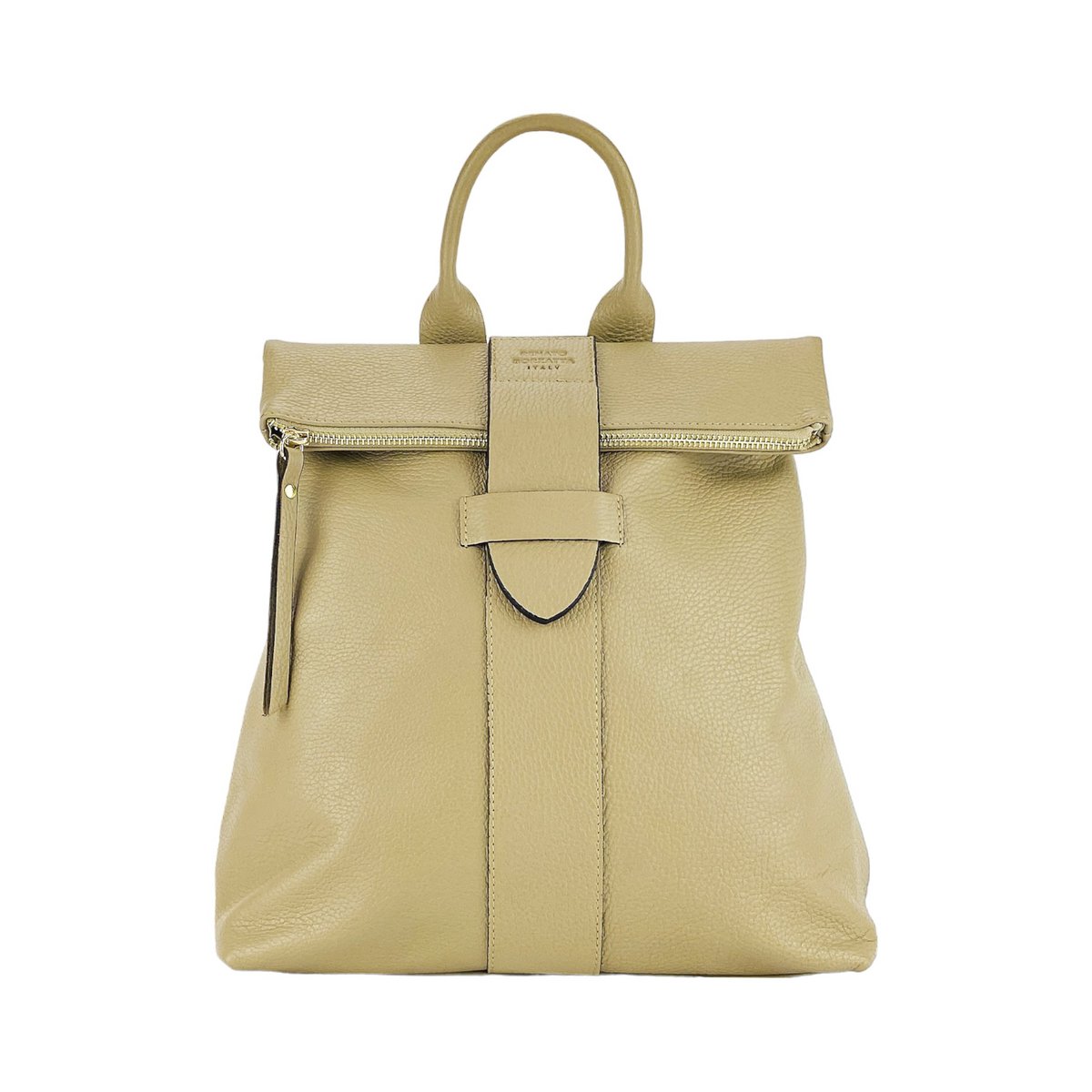 RB1021AL | Soft women's backpack in genuine leather Made in Italy with adjustable shoulder straps. Zipper and accessories in shiny gold metal - Beige color - Dimensions: 30 x 34 x 10.5 cm