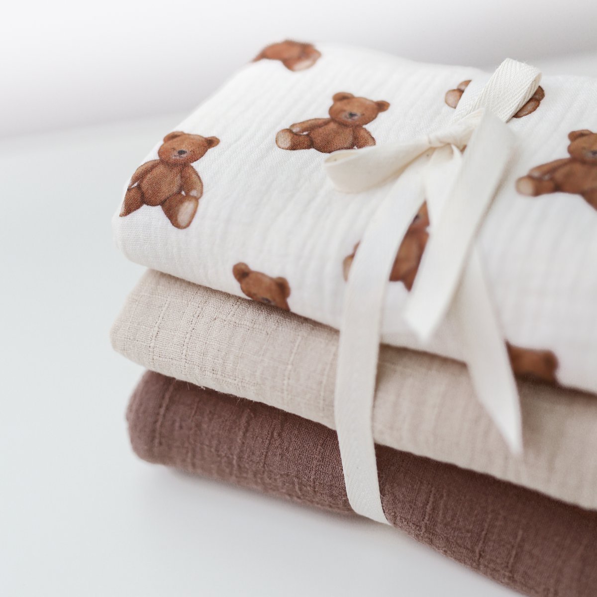 Double Gauze - Burp Cloths Set - Teddy Bears -3 pack 65x65 cm
