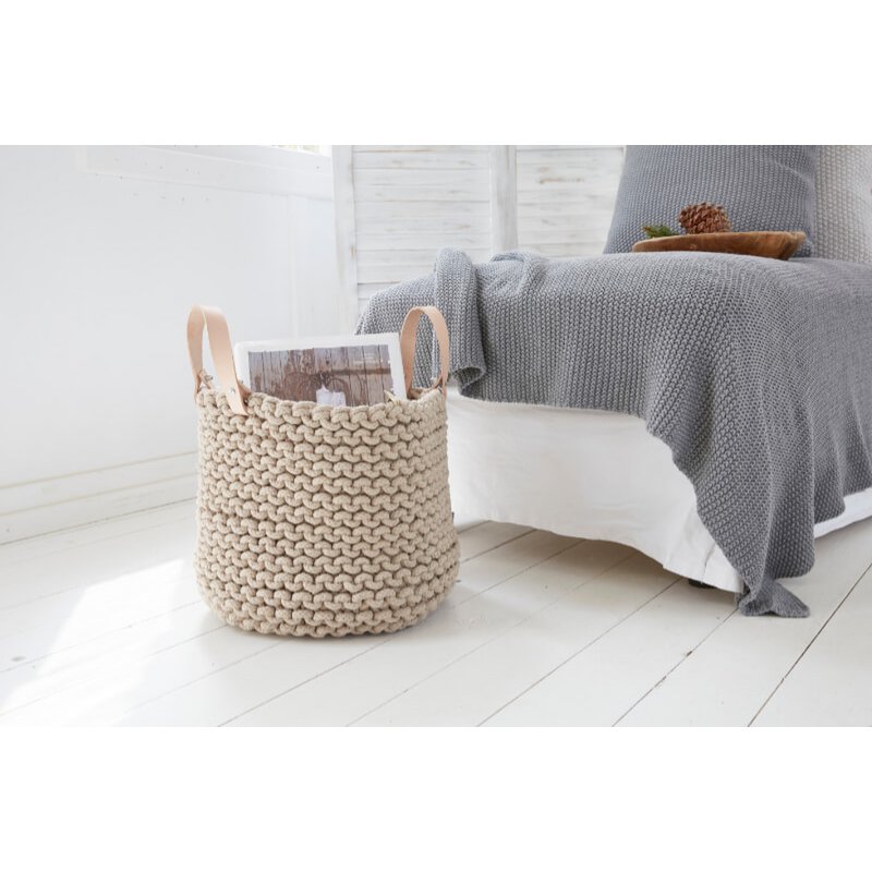 Cesta de tejer con asa de cuero - 30cm x 30cm x 30cm - redonda