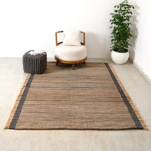 Natural Black Jute Cotton Rustic Hand Woven Rug