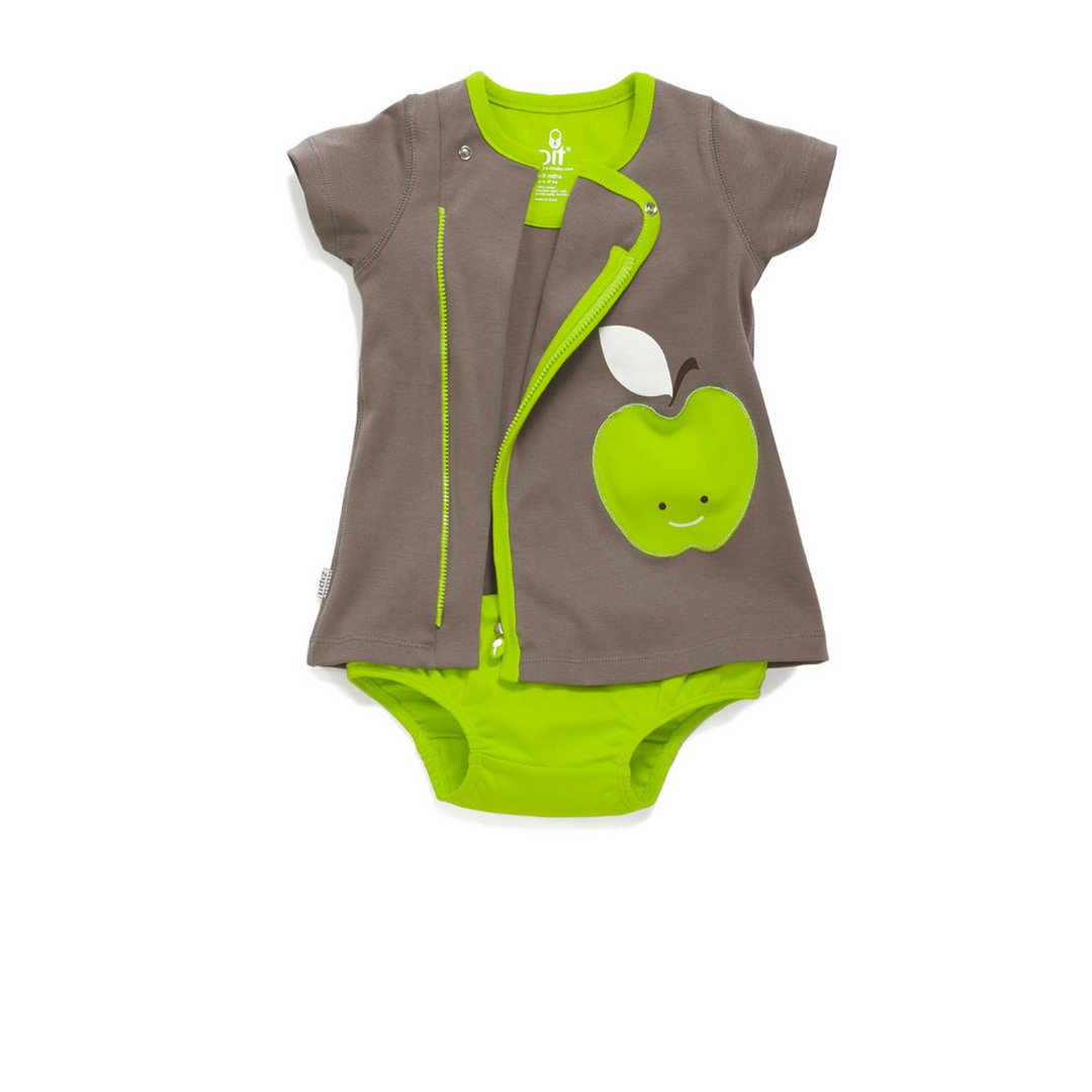 Zip-Up Apple Applique Pocket Dress