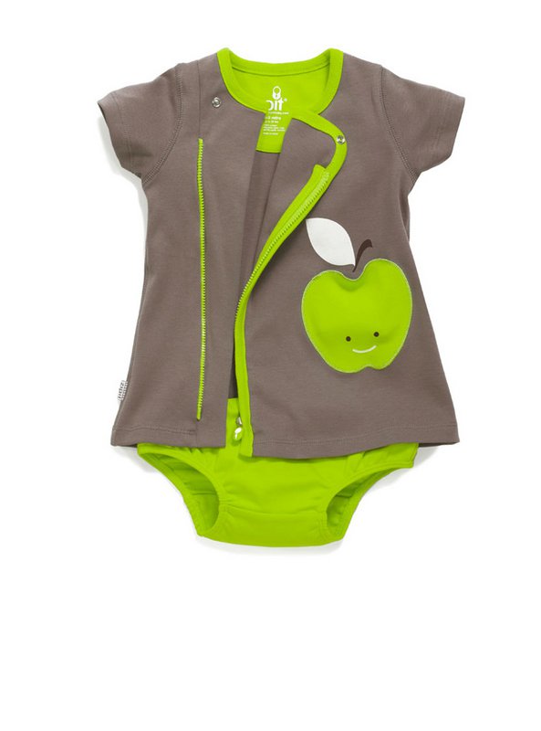 Zip-Up Apple Applique Pocket Dress