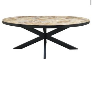 Luxury Mango wooden dining table natural with herringbone pattern with spider leg 240x110x78