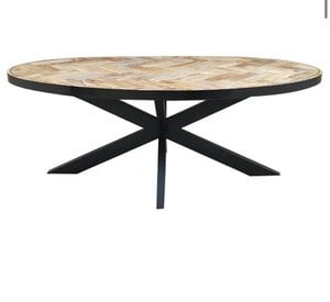 Luxury Mango wooden dining table natural with herringbone pattern with spider leg 240x110x78