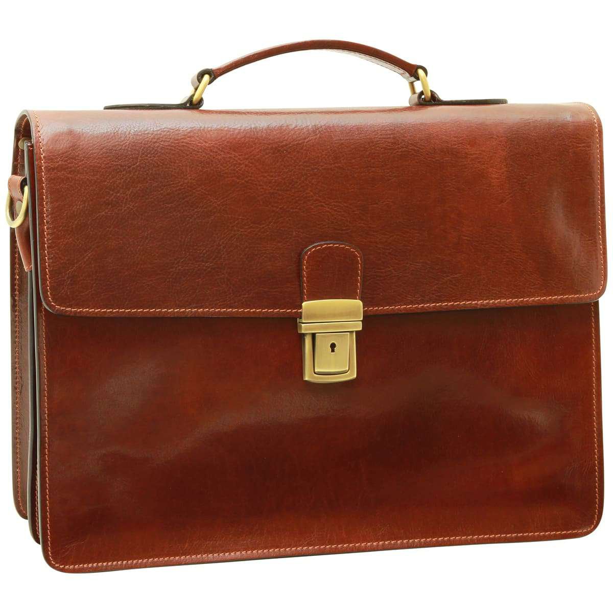 Leather Laptop Briefcase - Black