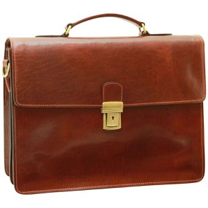Leather Laptop Briefcase - Black