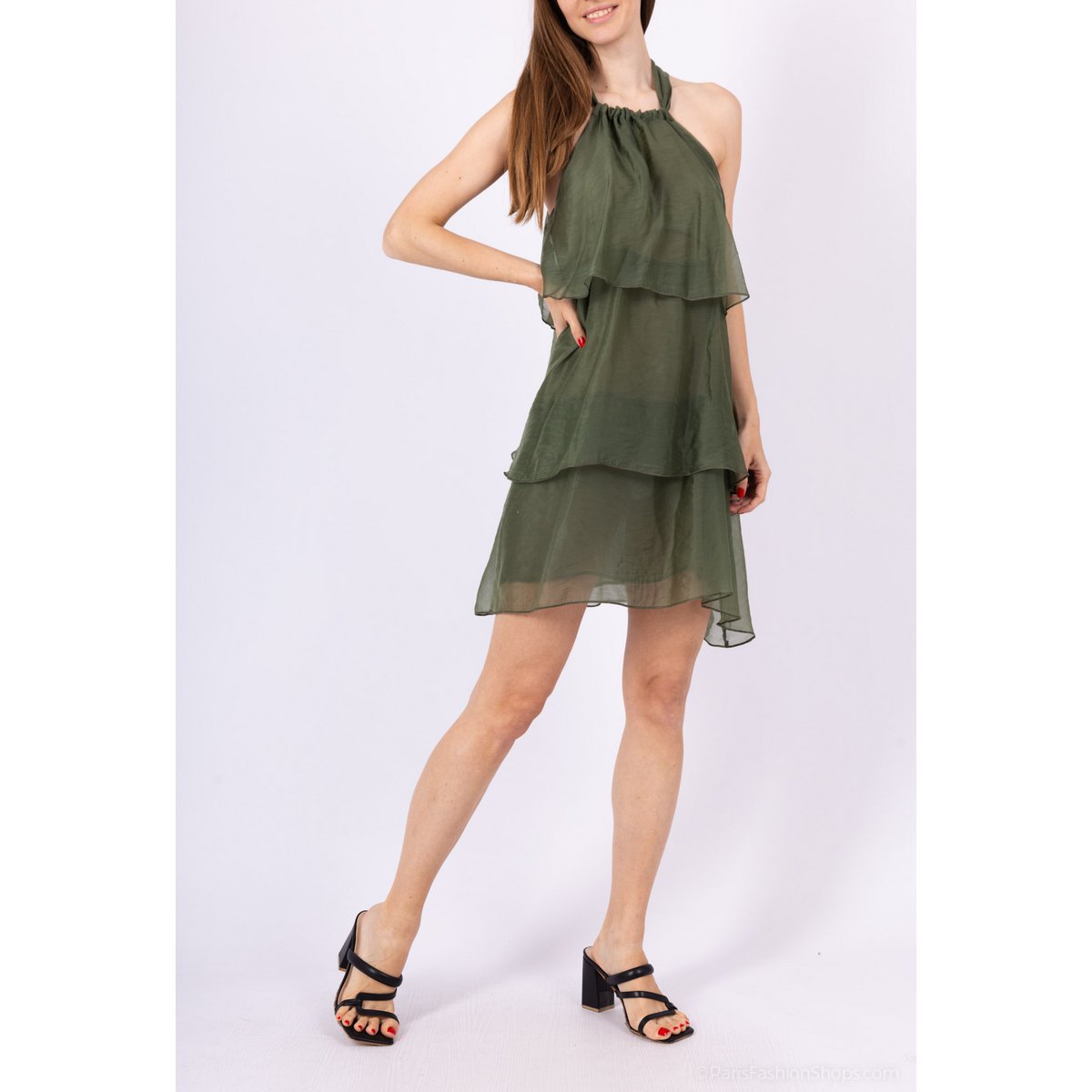 Robe à Volants à Bretelles et Nœud Déco - LYOCELL - 7746