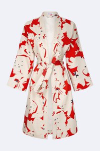 Sakura Kimono - 100% cotton with contemporary pattern in sakura red and off white, can be used as a bath or home robe but also as a jacket