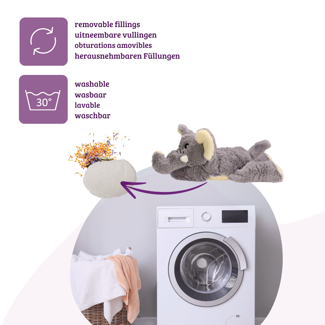 Heat cushion, the natural hot water bottle as a large elephant cuddly toy with organic millet filling and health herbs