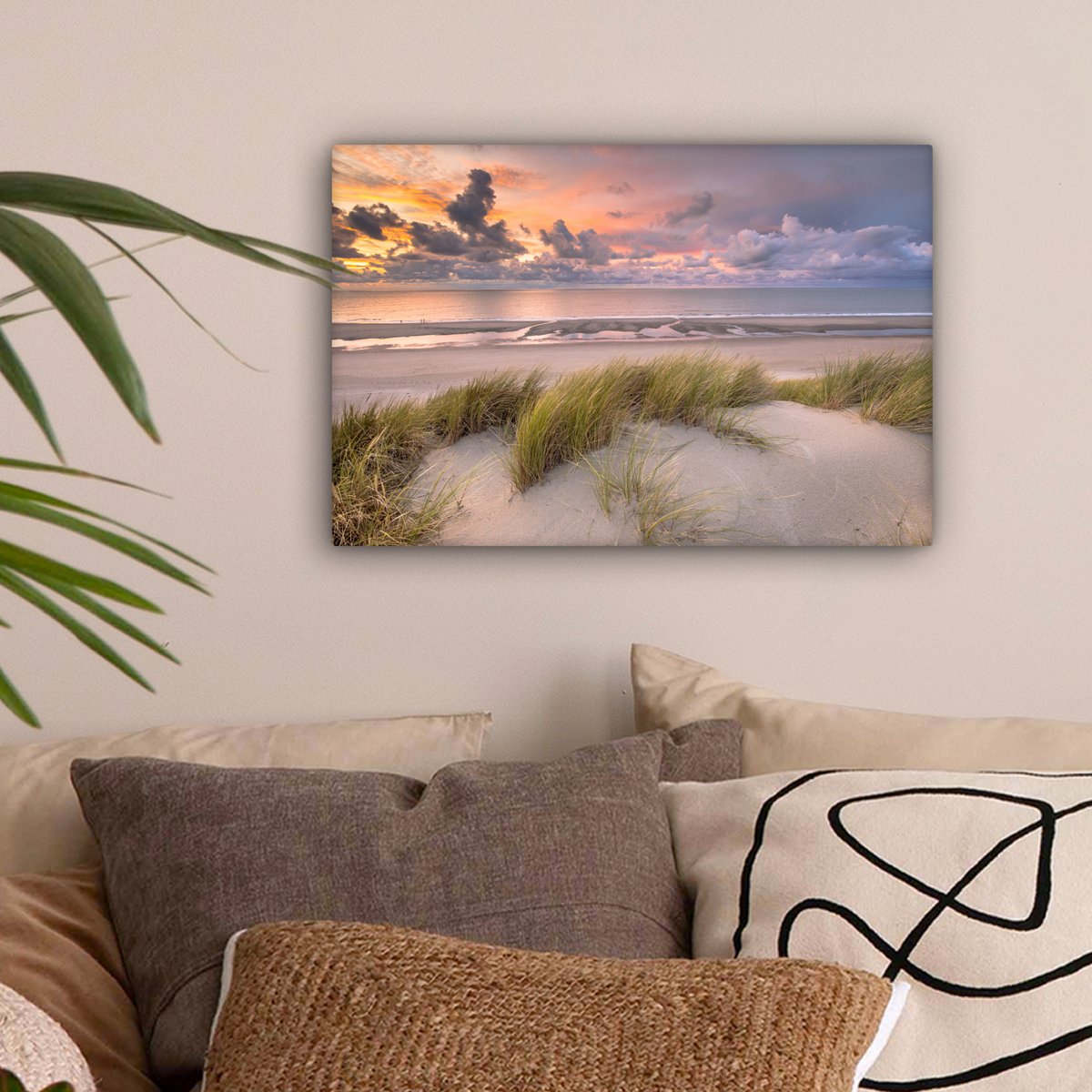 Pintura de lona - Decoración de pared - Sunset - Dune - Playa - Plantas - Mar