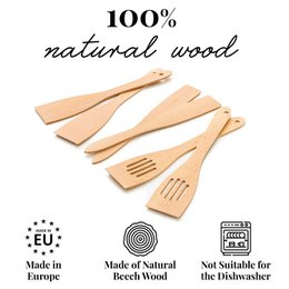 6 Piece Wooden Kitchen Spatula Set - 30cm length
