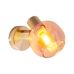 Spot muro di vetro "Libby", classica lampada da parete in metallo color ottone e vetro colorato in ambra, con presa E14, per sala da pranzo, soggiorno, corridoio o ufficio, 16 cm
