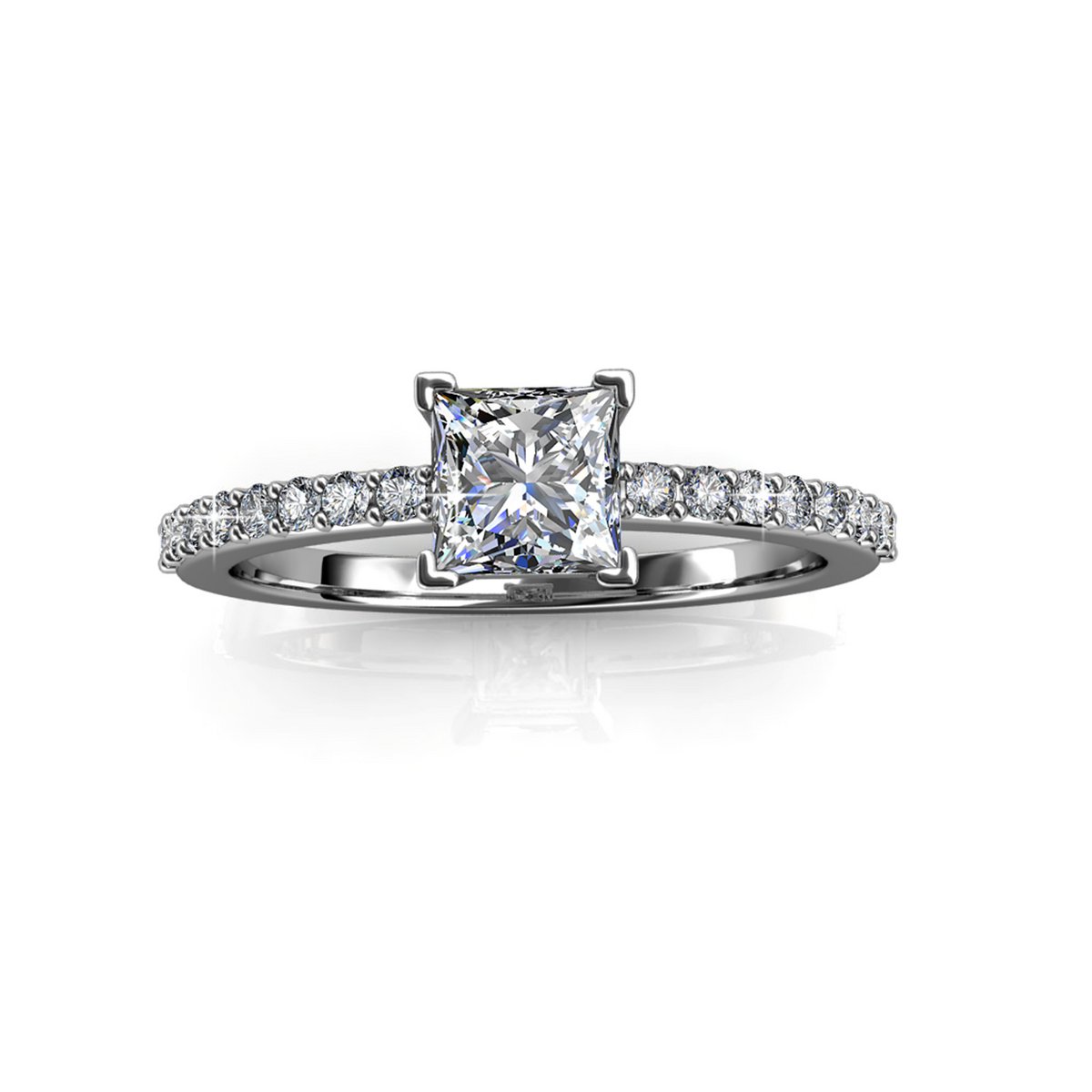 Bague Simple Square  - ArgentÃ© et Cristal