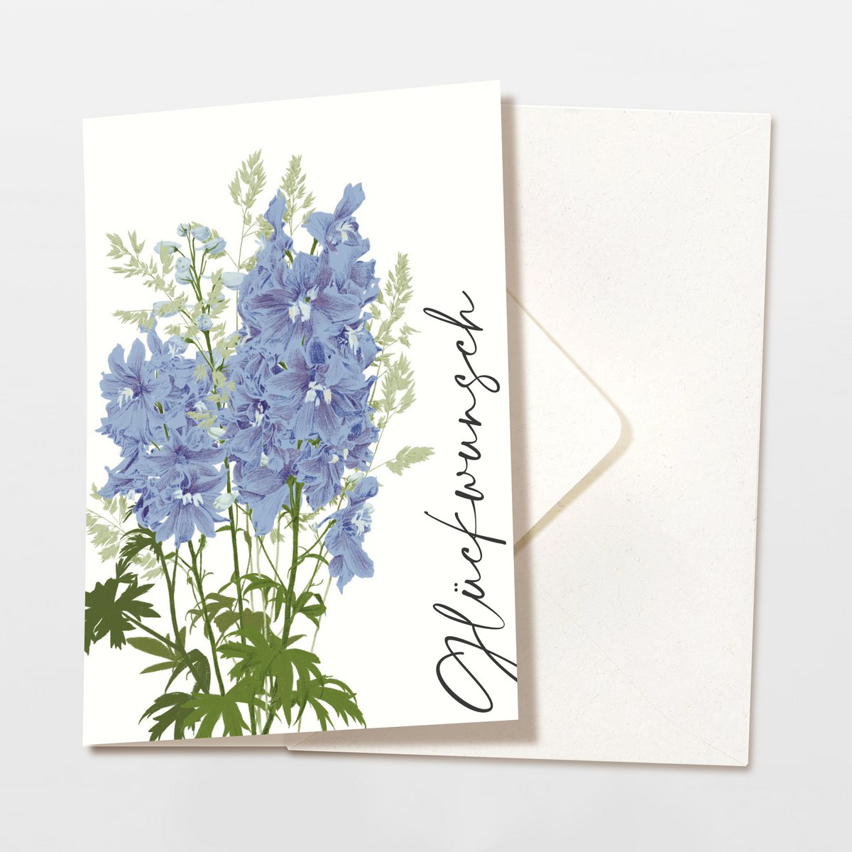 Klappkarte 'Glückwunsch' blaue Blumen, inkl. Umschlag