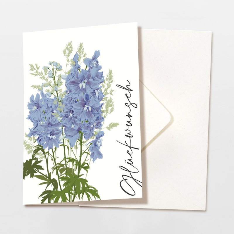 Folding card 'Congratulations' blue flowers, including envelope
