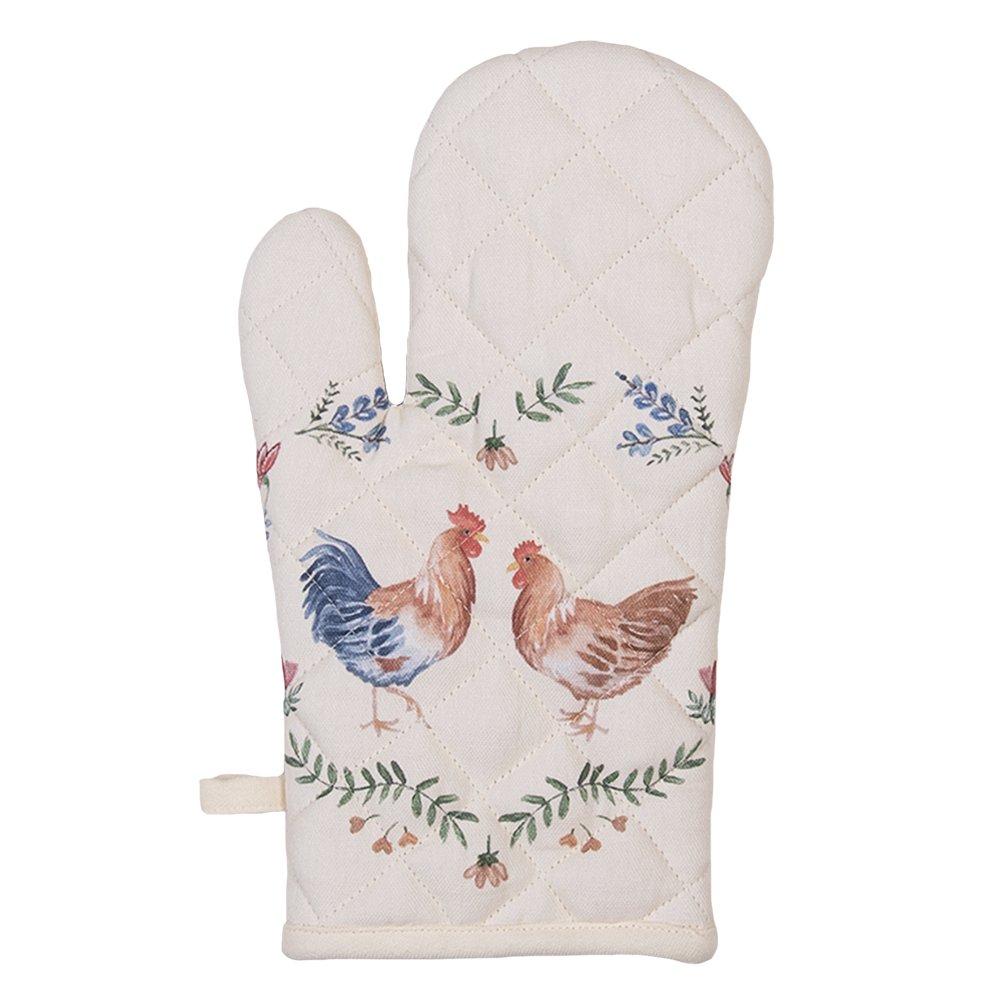 Ovenwant 18x30 cm Beige Blue Cotton Chicken And Haan Oven Glove