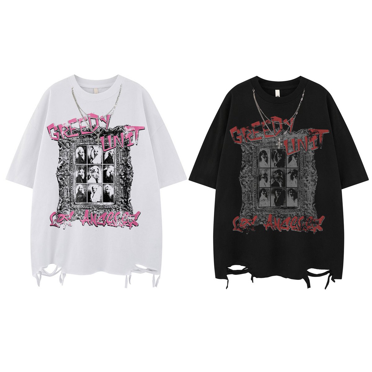 T-Shirt manches courtes unisexe, Streetwear, Hip-Hop, Design de Style foncé, collier, ample, décontracté, haut pour couple