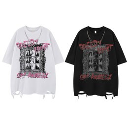 T-Shirt manches courtes unisexe, Streetwear, Hip-Hop, Design de Style foncé, collier, ample, décontracté, haut pour couple