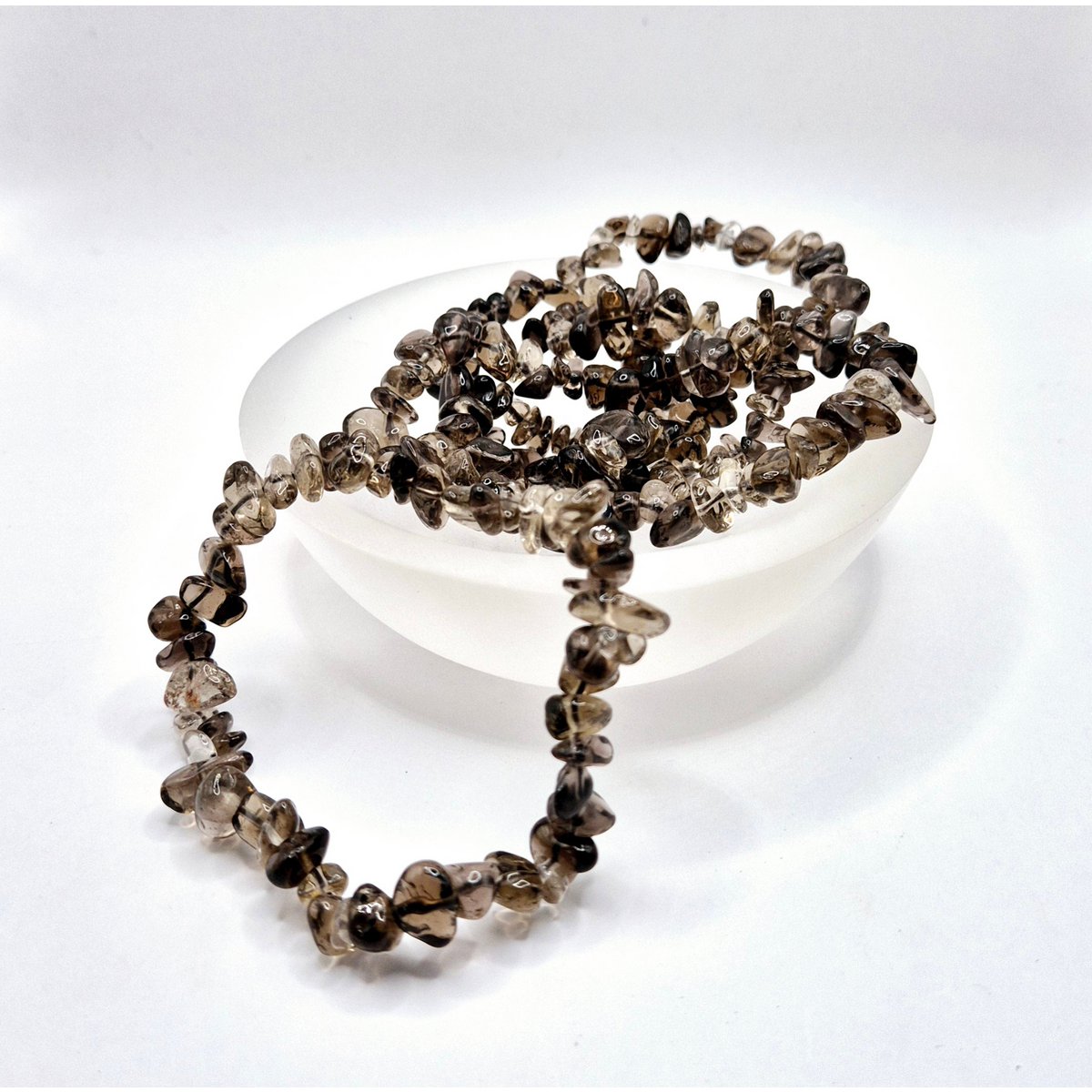 Bracelet en quartz fumé avec pierres précieuses en cristal / éclats de quartz fumé - 19 cm