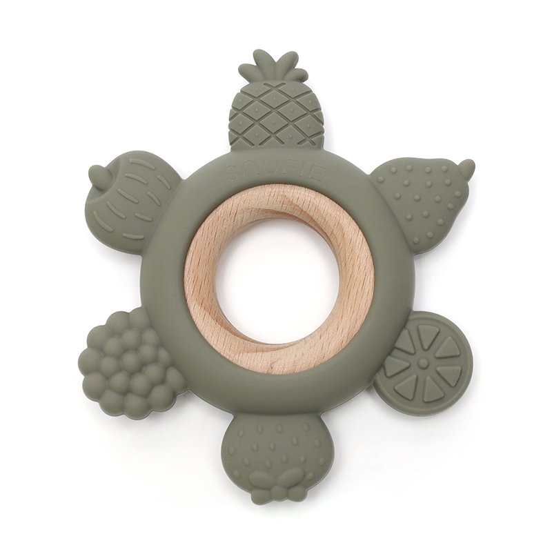 Blød og hård | Fruit Punch Wood & Silicone Teether | Sage