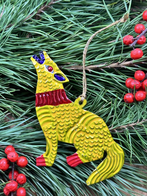 Coyote giallo - Ornamento di lamiera stagnata