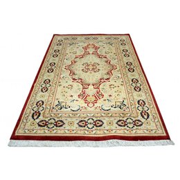 Alfombra suave blanca colonial doble anudada a mano de Kashan