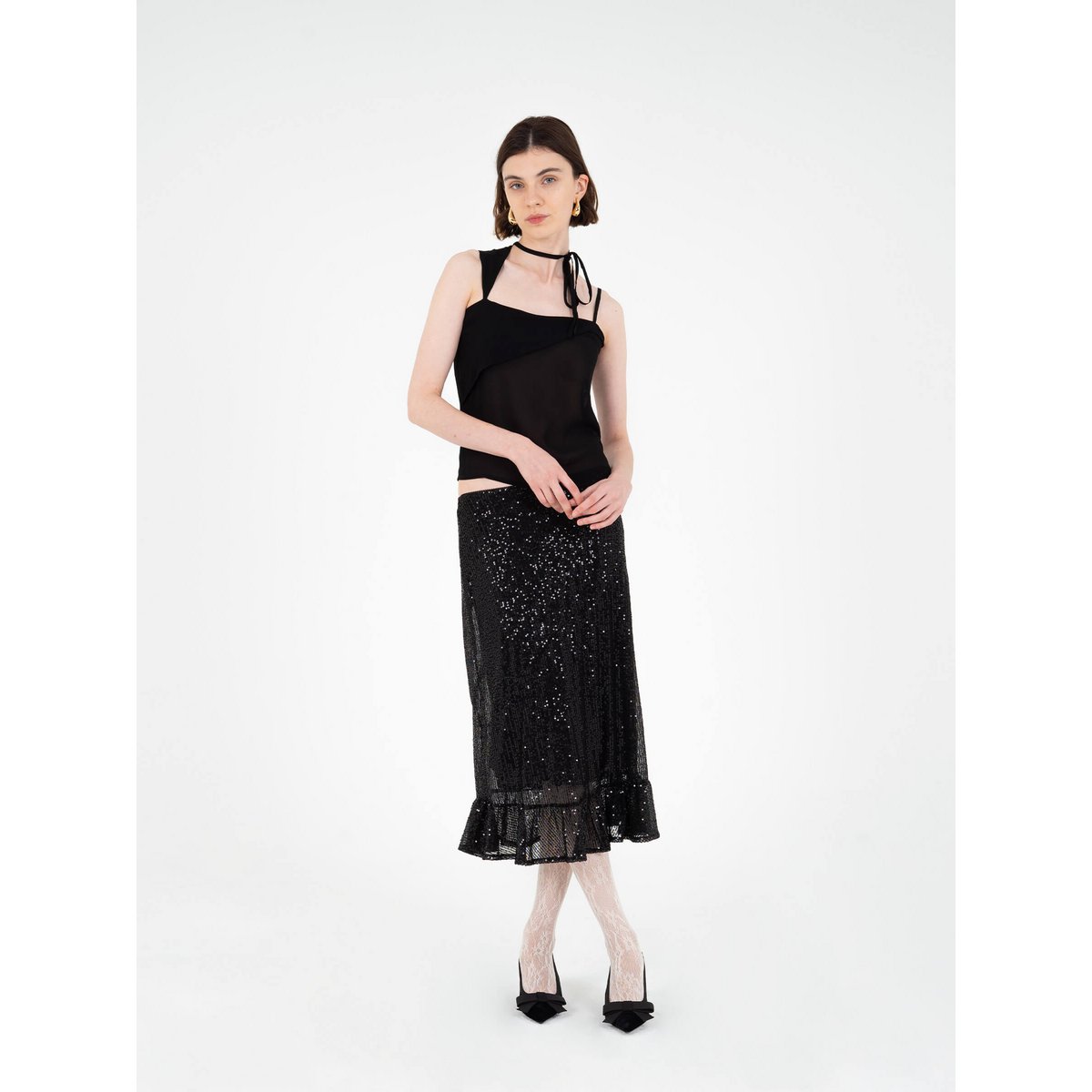 Gonna longuette nera con paillettes Esteem