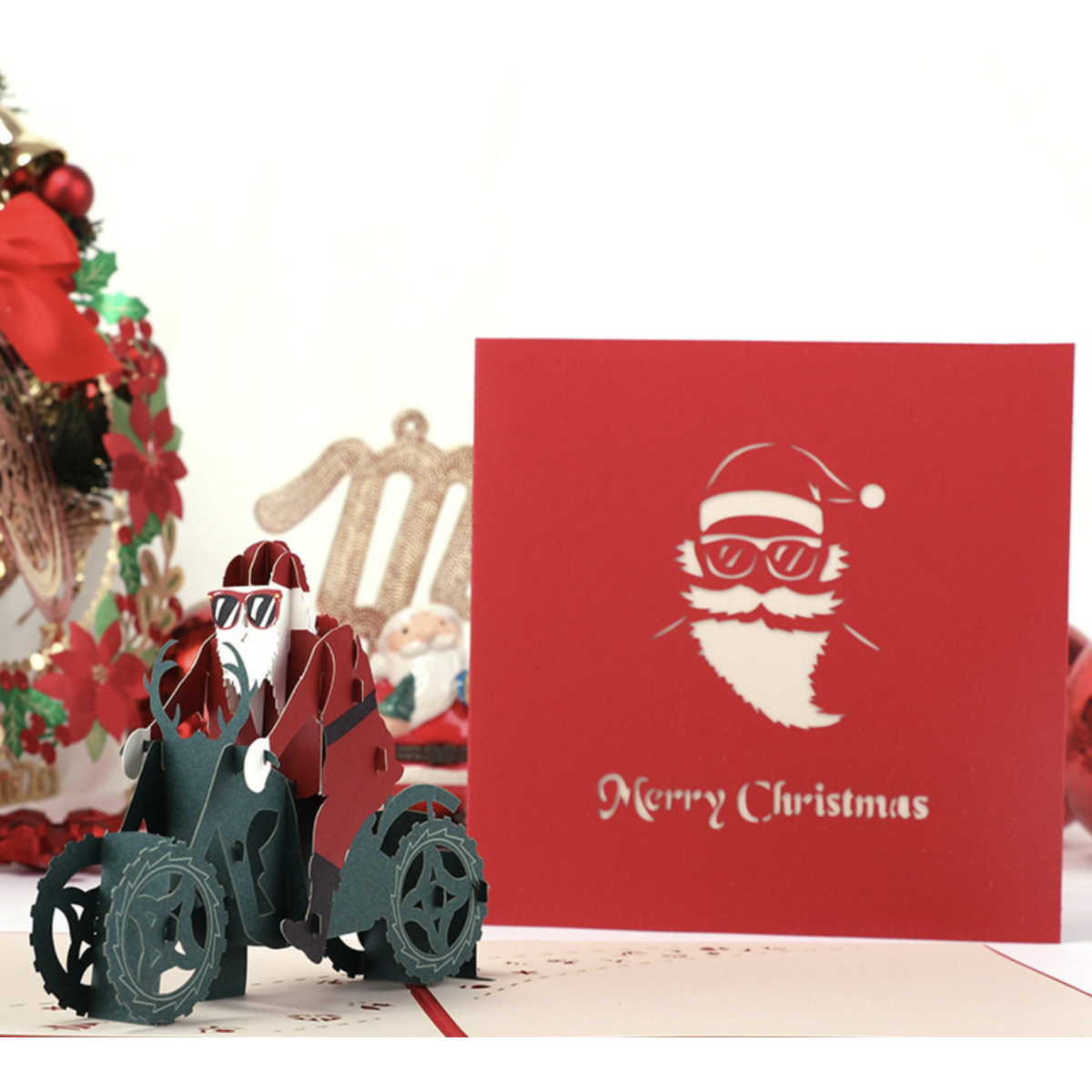 3D kerstkaart Kerstman op motor
