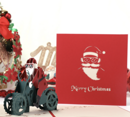 3D Christmas card Santa Claus on motorbike