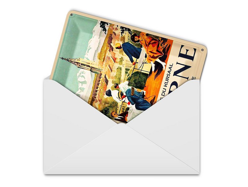 Cartolina da viaggio in latta 10x14 cm Svizzera Vue du kursall Berna Insegna decorativa