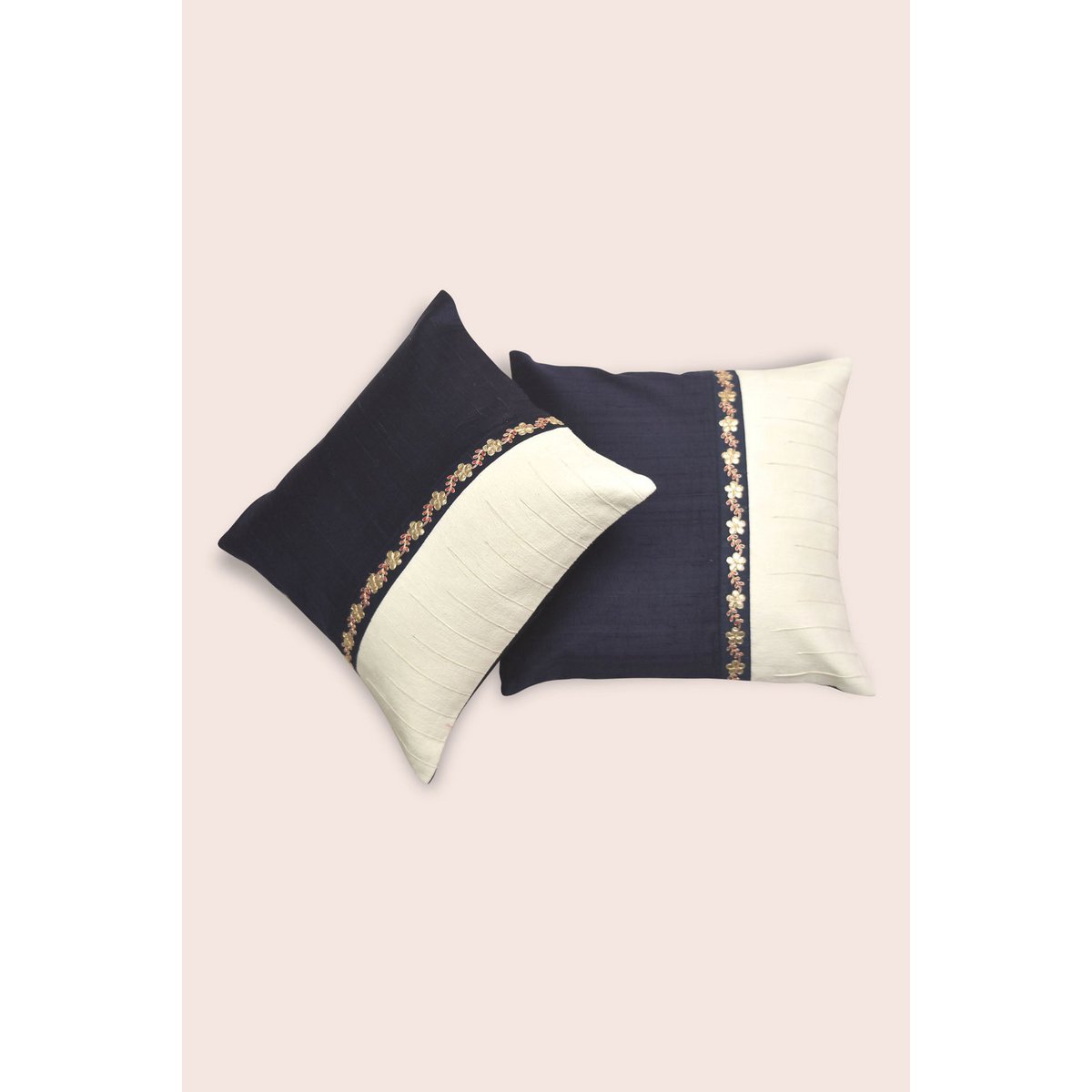 Handwoven Dupion Silk Cushion Cover Dabka Border - Two-Tone