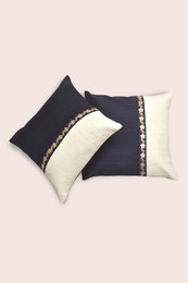 Handwoven Dupion Silk Cushion Cover Dabka Border - Two-Tone