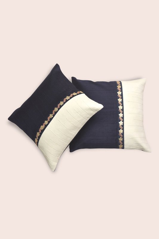 Handwoven Dupion Silk Cushion Cover Dabka Border - Two-Tone