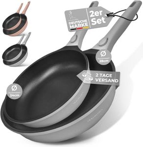 Pfannet set 24/28 cm non -stick coating, removable handles, induction, oven -resistant (gray)
